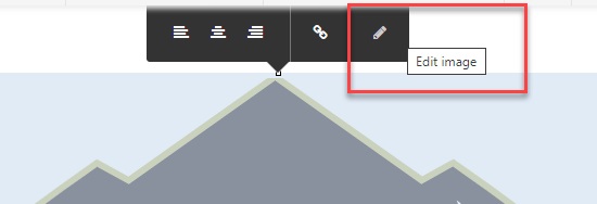 Image showing how to find the edit image button in a content block.