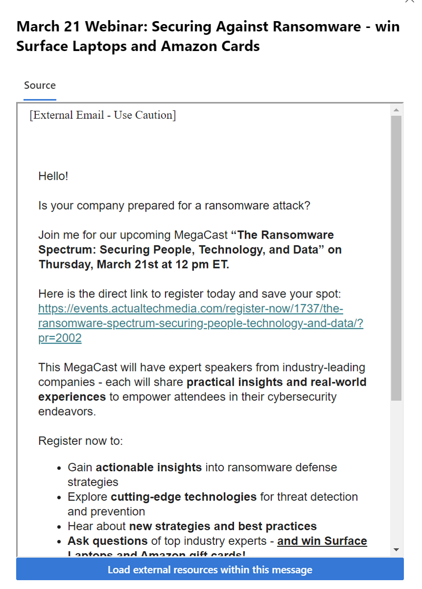 Sample phishing email 