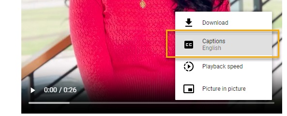 Image showing captions being enabled on the video player