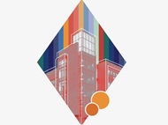 Colorful illustration of the Student Commons Building on the CU Denver campus
