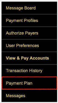 Image of buttons showing the Payment Plans option hilighted