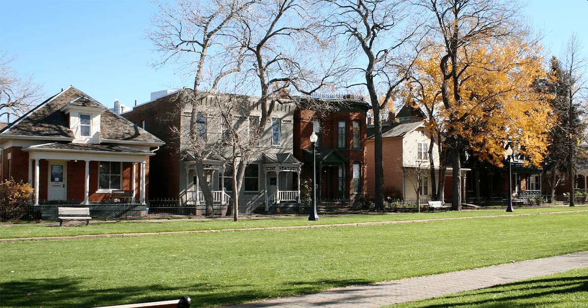 A stretch of houses in the Auraria neighborhood.