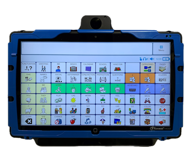 Accent 1400 device with speech-generating app open on screen
