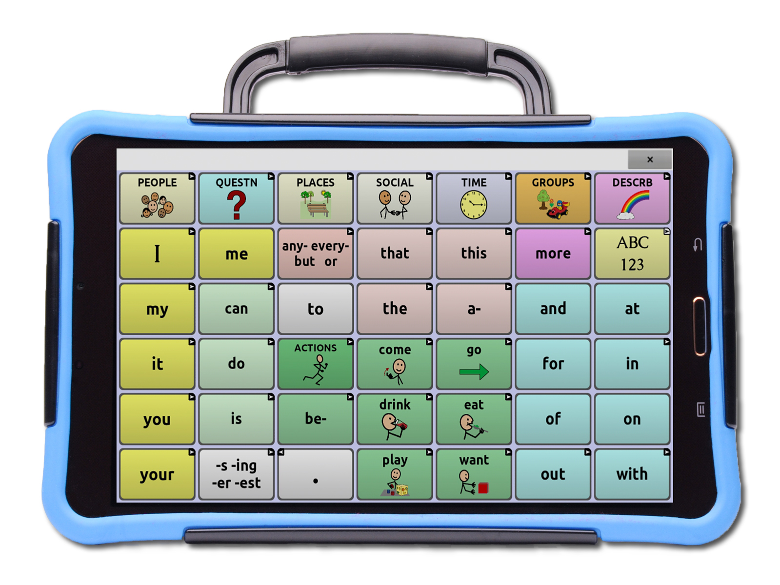 Nova Chat 8+ device with speech generating app open on screen