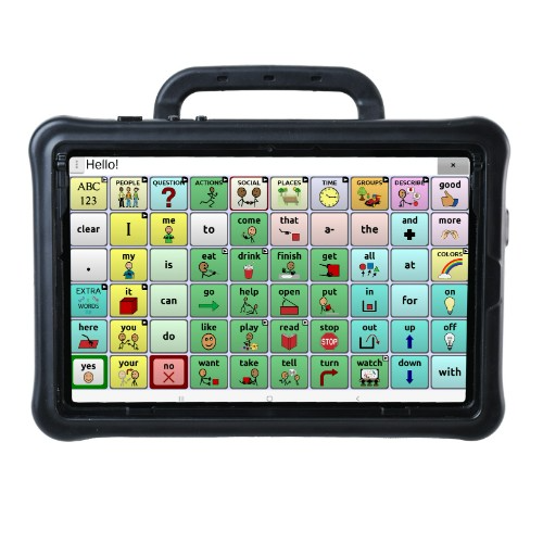 Nova Chat 10 device with speech-generating app open on screen