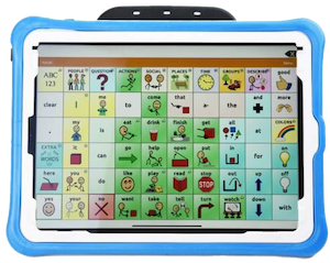 via pro device with a speech generating app open on the screen