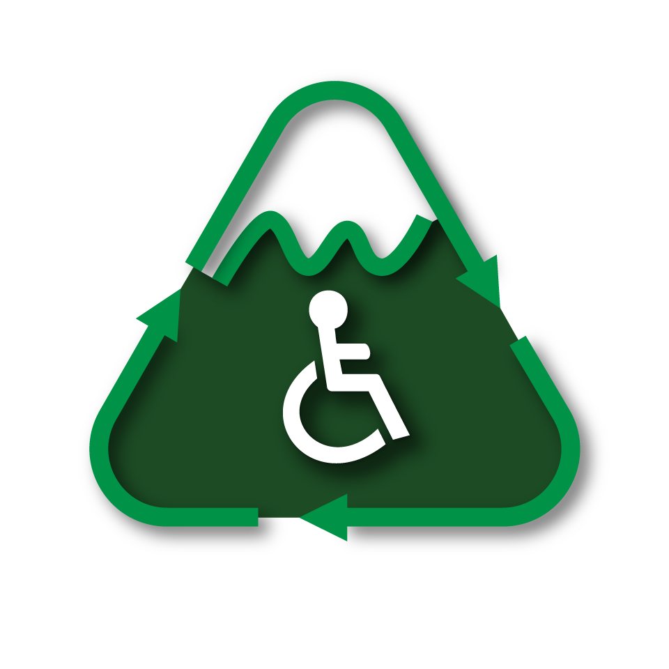 The accessibility symbol within the recycling symbol