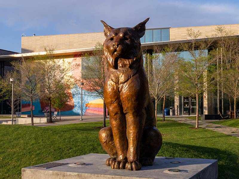 Milo Lynx statue on campus